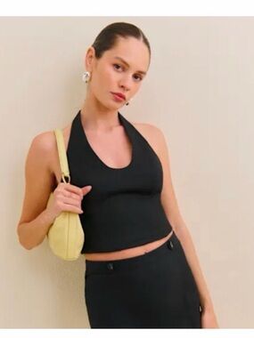 Reformation Sasha Black Linen Halter Top